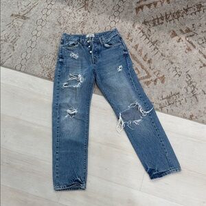 Free People Blue Distressed Boyfriend Jeans